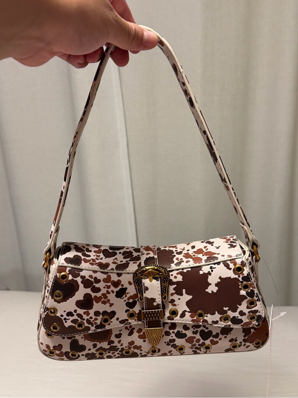 Betsey Johnson Brown and White Spot Shoulder Bag with Gold Hardware
